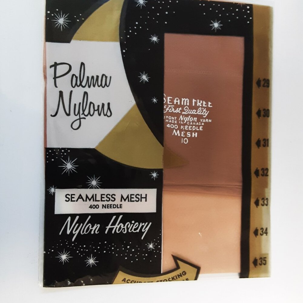 Vintage 1950s Palma Nylons - Seamless Mesh Stockings Made in Canada Beige NOS